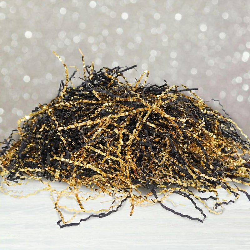TORONTOKYO 2 LB Crinkle Cut Paper Shred Filler, Black & Gold Crinkle Paper Shredded Paper for Gift Wrapping, Basket Filling, Graduations, Anniversaries, Birthdays, Weddings - Image 2